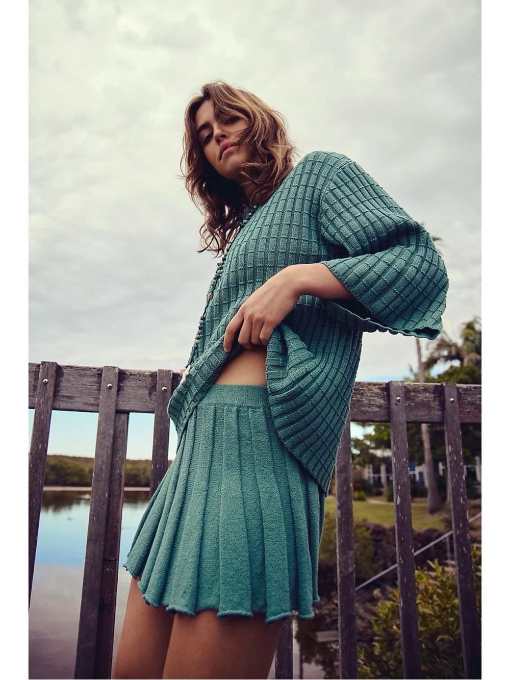 Free People Kenzie Sweater Skirt Set in Frosty Spruce Green NWT Size Small - Picture 5 of 12